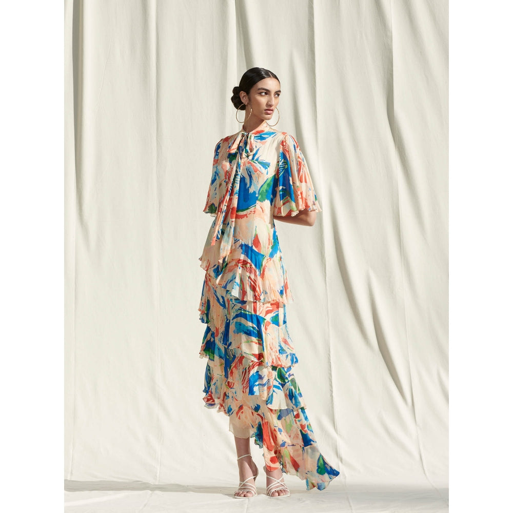 Mandira Wirk Multi-Color Printed Chiffon Dress