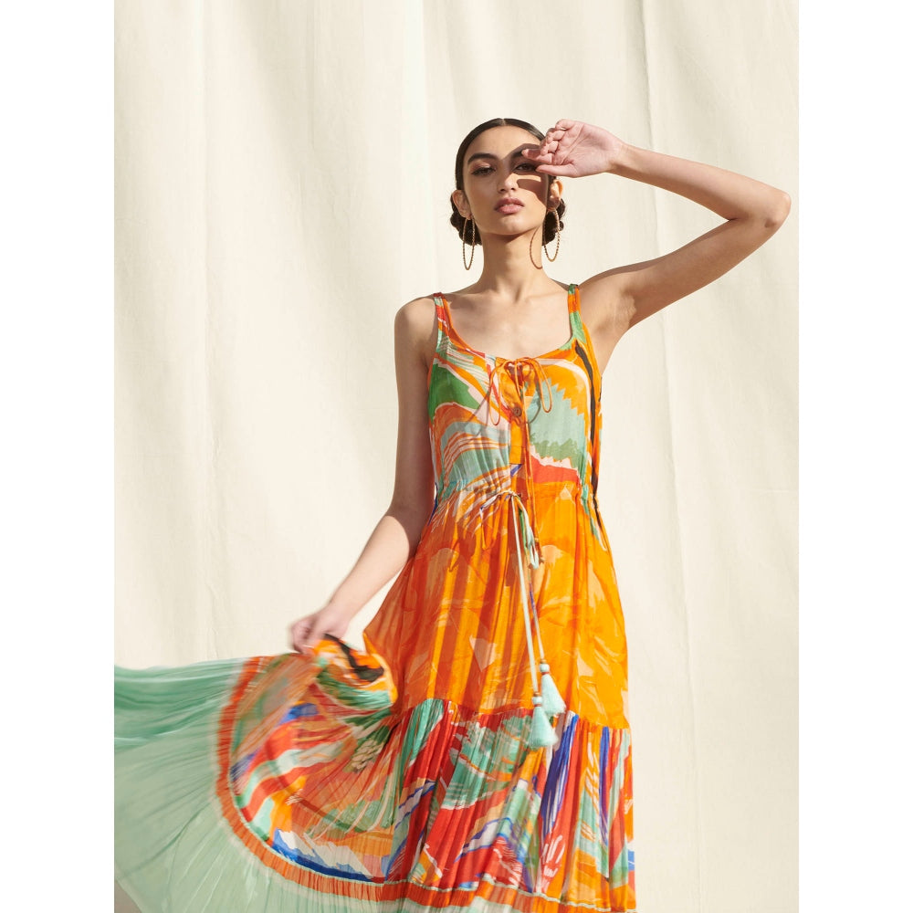 Mandira Wirk Yellow Printed Chiffon Dress