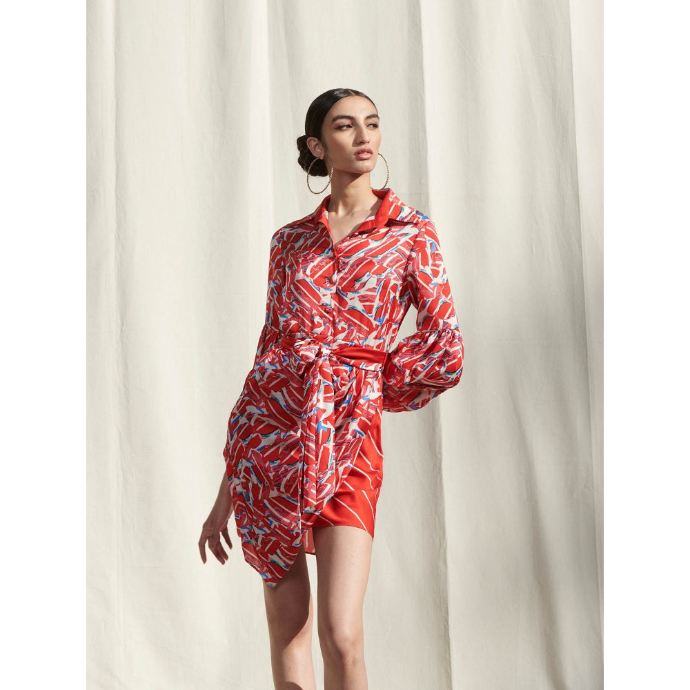 Mandira Wirk Red Printed Crepe Dress