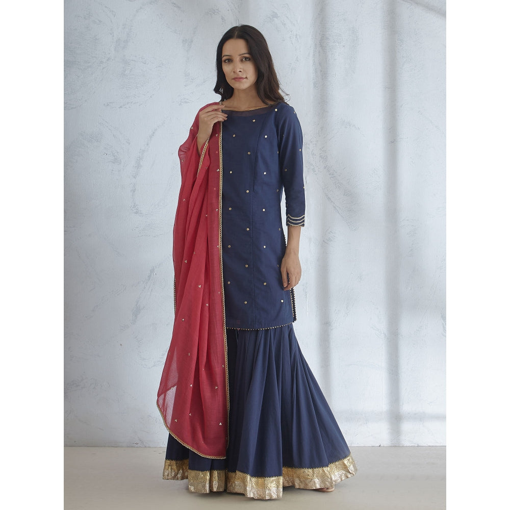 Mandira Wirk Embroidered Gota Kurta With Sharara And Dupatta (Set of 3)