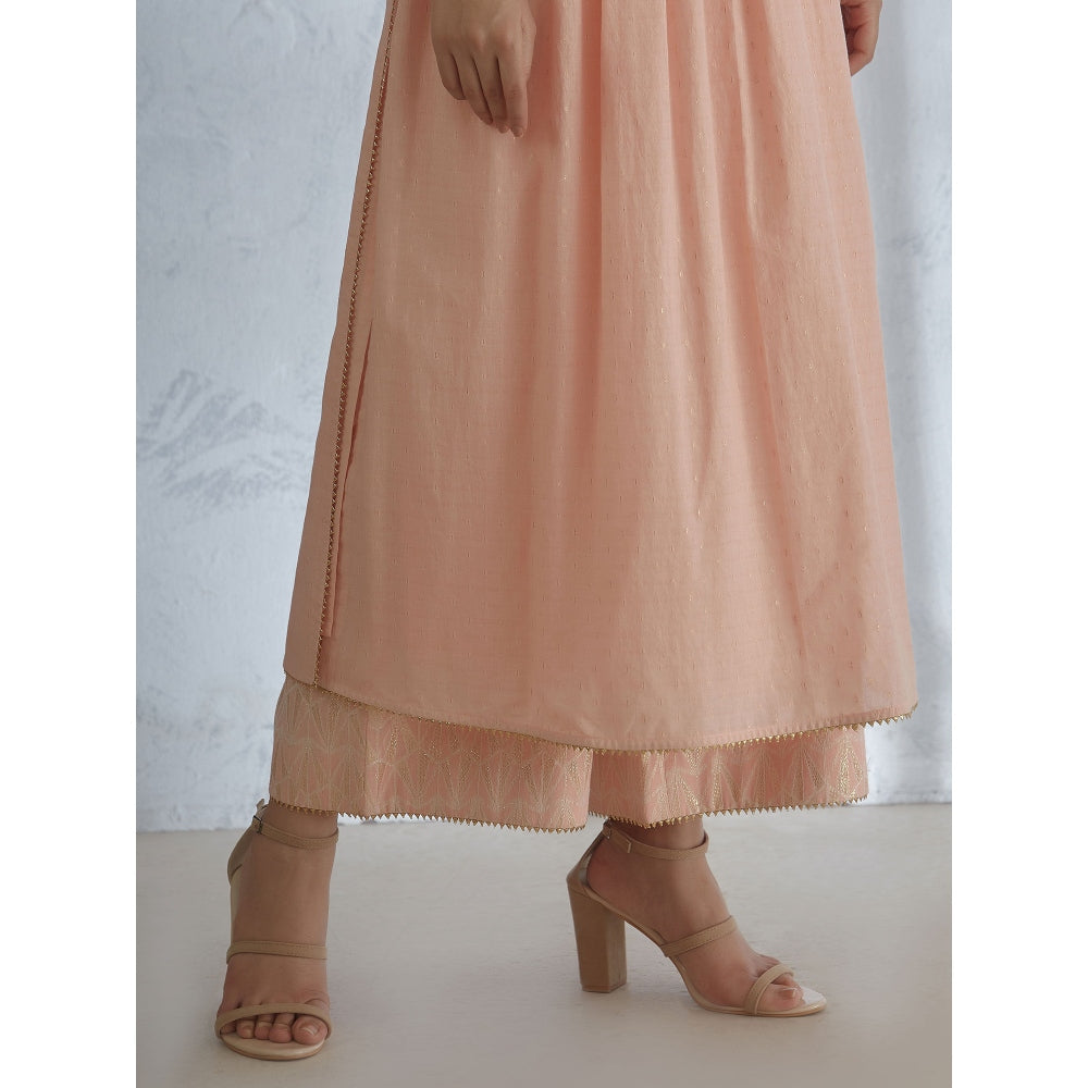 Mandira Wirk Peach kurta With Pin Tuck Detailing & Peach Lurex Pants And Dupatta (Set of 3)