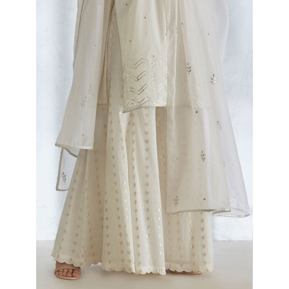Mandira Wirk Ivory Embroidered Kurta With Sharara And Dupatta (Set of 3)