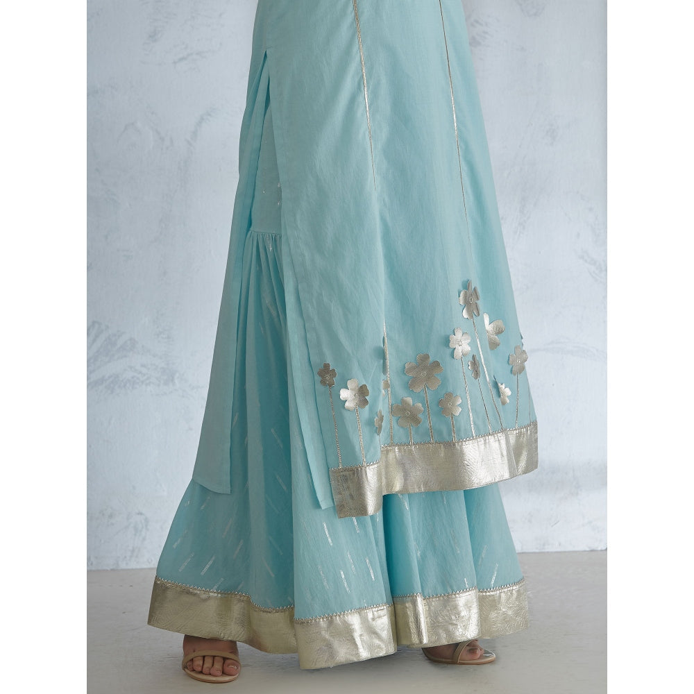 Mandira Wirk Silver Gota Cutwork Kurta With Sharara And Dupatta (Set of 3)