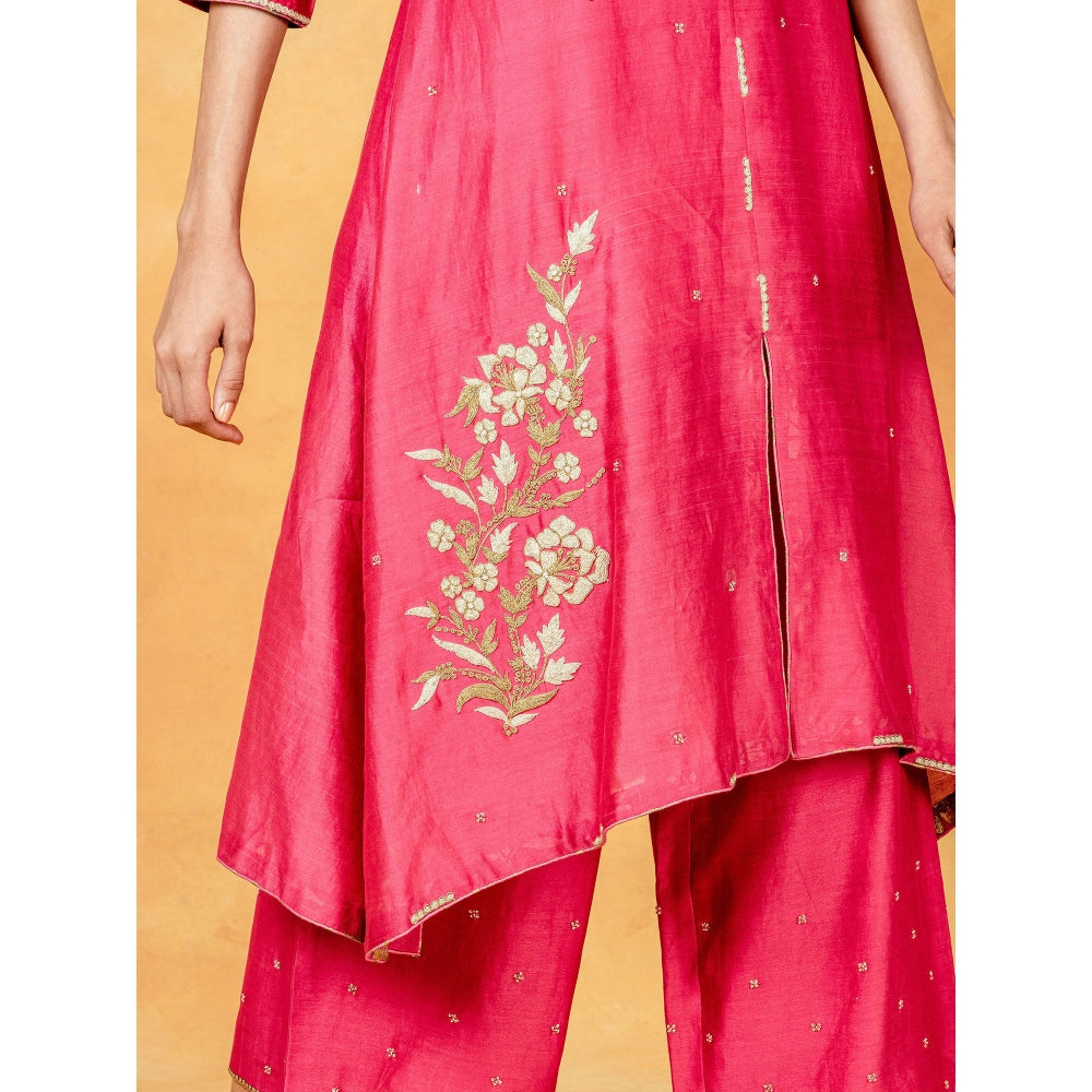 Mandira Wirk Assymetric Dori Embroidered Kurta Ankle Length Palazzo And Dupatta (Set of 3)