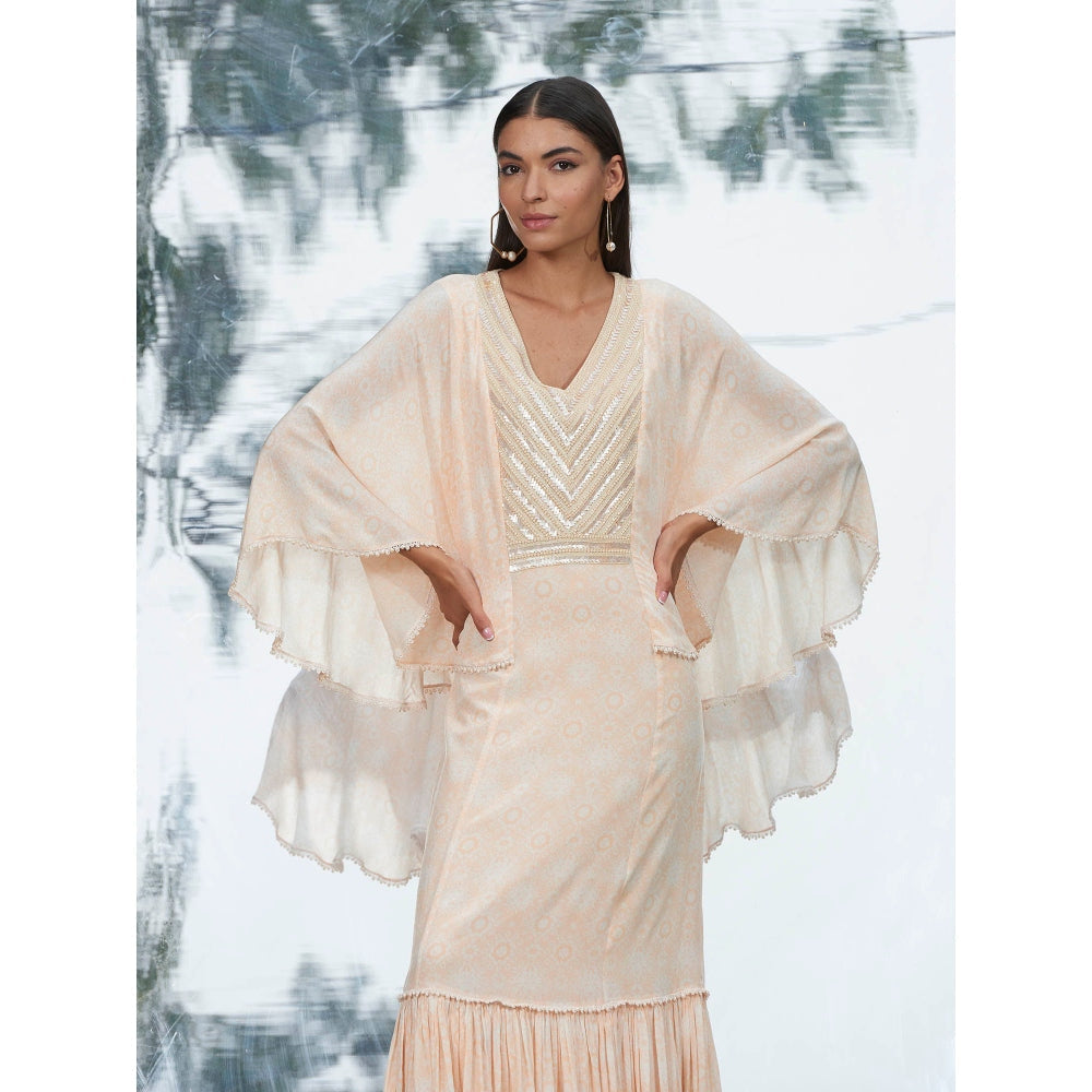 Mandira Wirk Embroidered And Printed Frill Kaftan