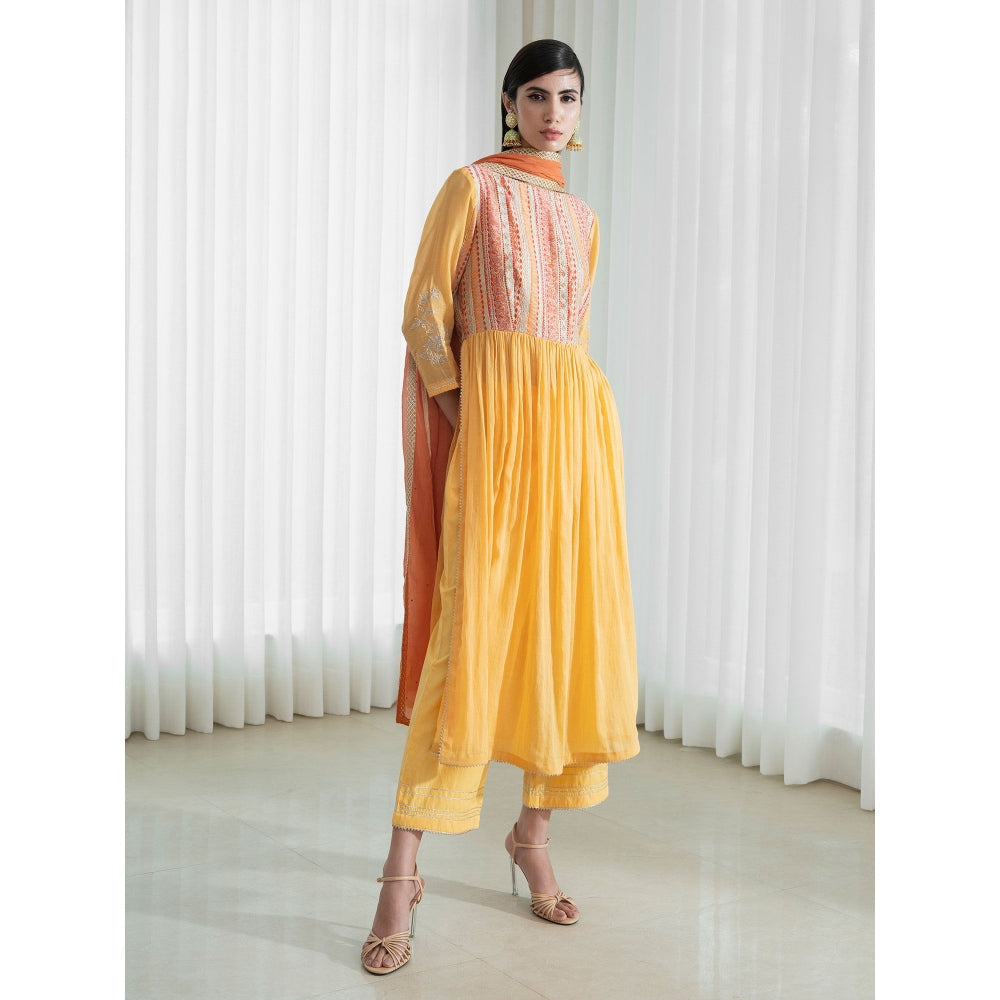 Mandira Wirk Yellow Kurta (Set of 3)