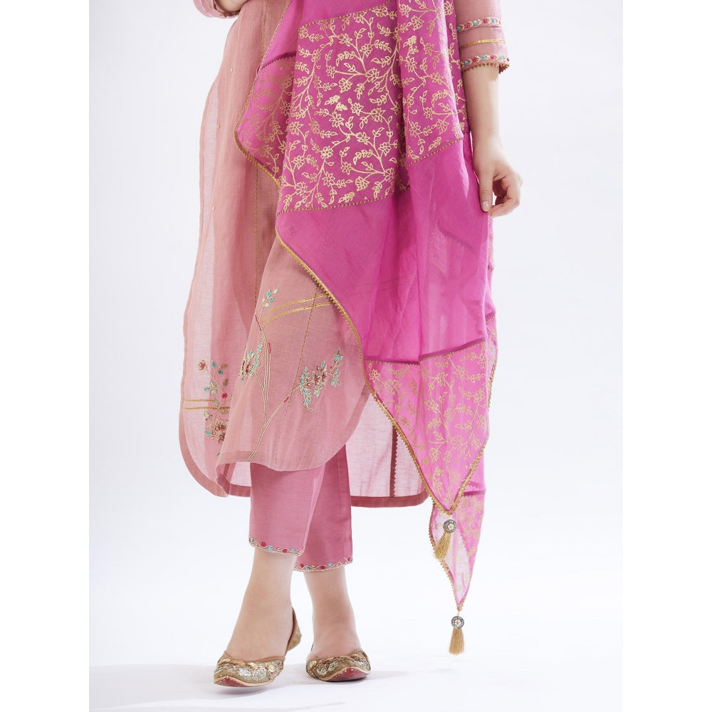 MANDIRA WIRK Old Rose Kurta With Pant And Dupatta (Set Of 3)