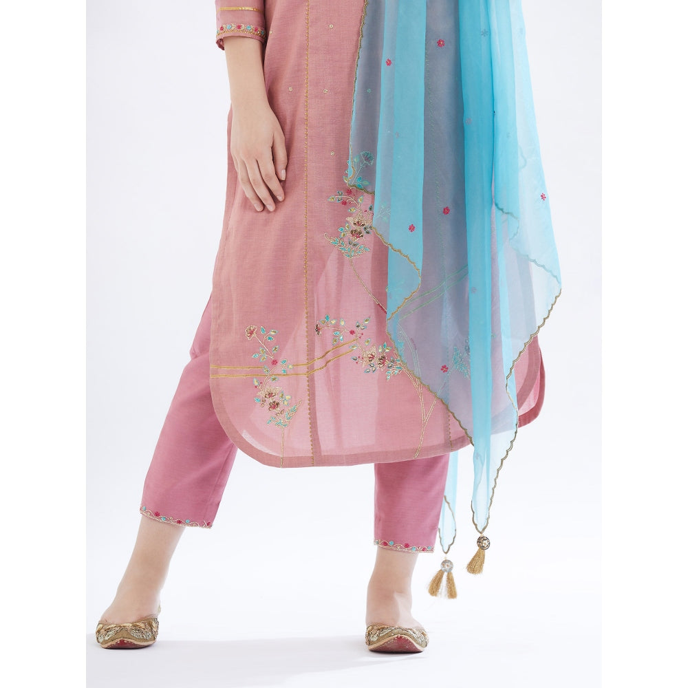 MANDIRA WIRK Old Rose Kurta With Pant And Dupatta (Set Of 3)