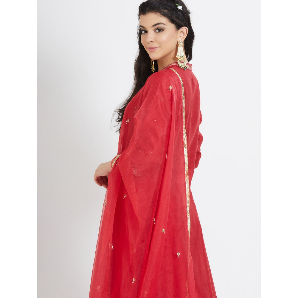 MANDIRA WIRK Red Kurta Sharara (Set Of 3)