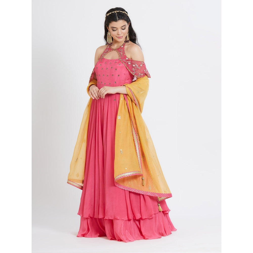 MANDIRA WIRK Fuchsia Embroidered Anarkali (Set Of 3)