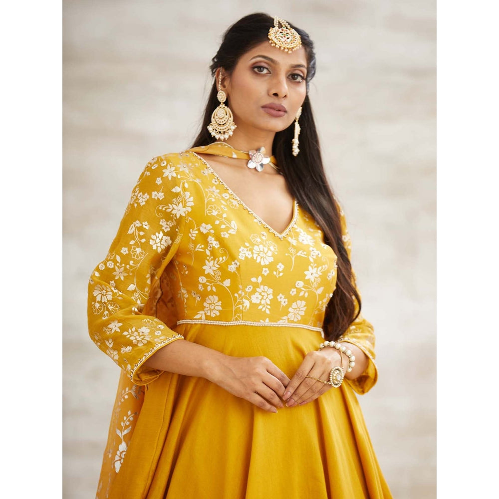 MANDIRA WIRK Mustard Embellished Festive Kurta with Sharara and Dupatta (Set of 3)