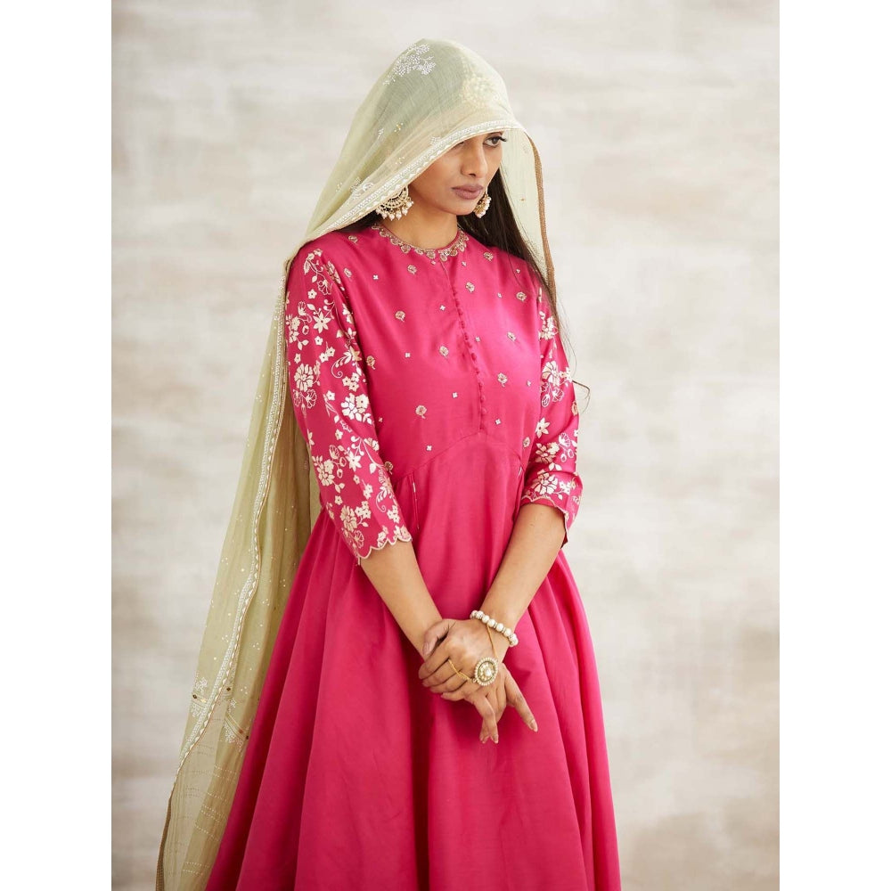 MANDIRA WIRK Pink Embellished Festive Kurta with Sharara and Dupatta (Set of 3)