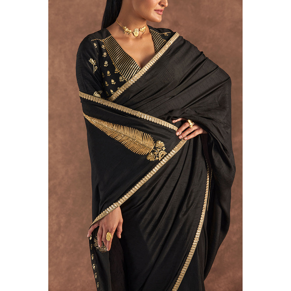Masaba Black 'Paan-Patti' Saree with Unstitched Blouse