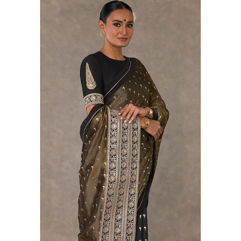 Masaba Black Winegarden Tissue Saree with Stitched Blouse