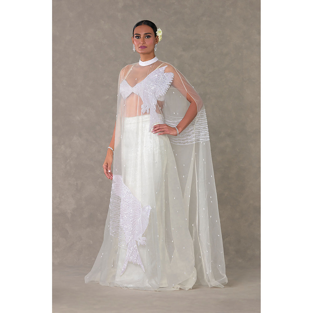 Masaba White Son Chidiya Cape with Skirt & Bralette (Set of 3)
