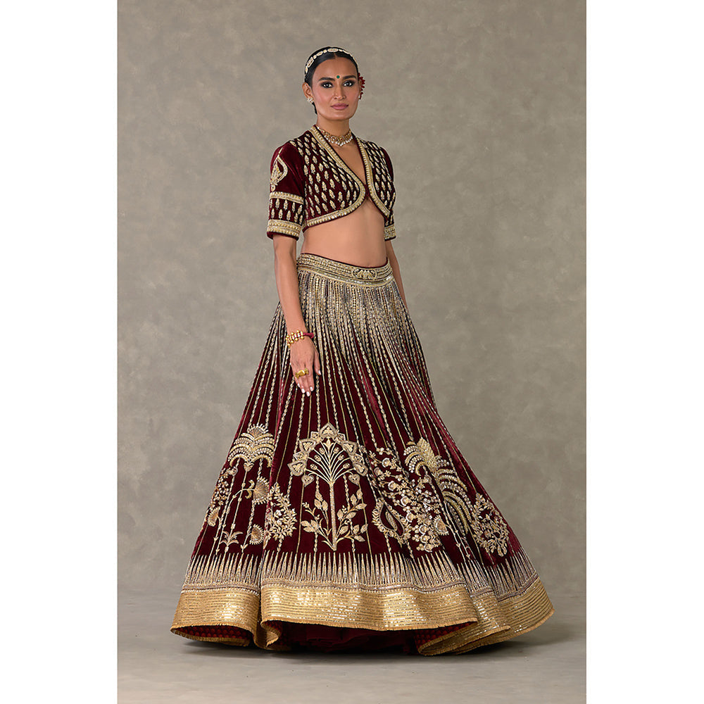 Masaba Wine Dil-Chidiya Lehenga Choli with Dupatta & Can Can Skirt (Set of 4)