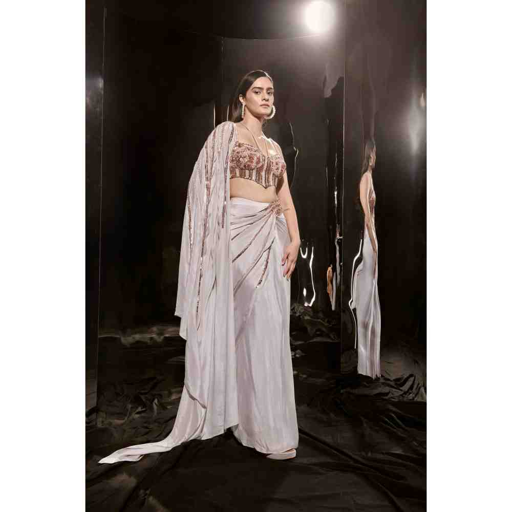 Masumi Mewawalla Lilac Embroidered Drape Saree with Corset Blouse