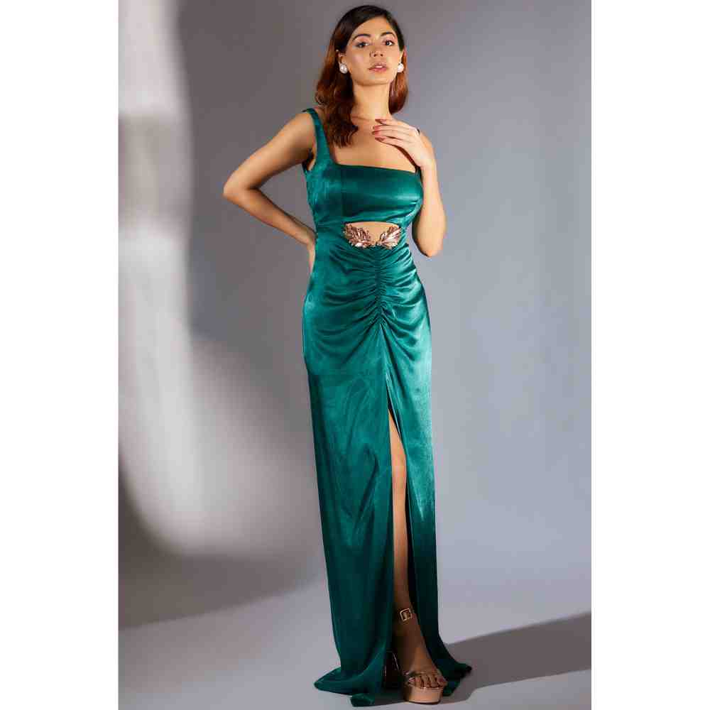Masumi Mewawalla Teal Green Solid Cutout Dress