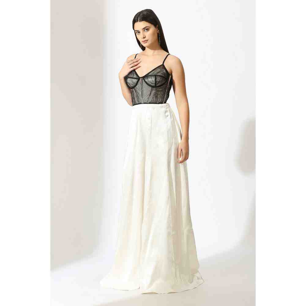 Masumi Mewawalla White Jumpsuit with Black Embellished Corset