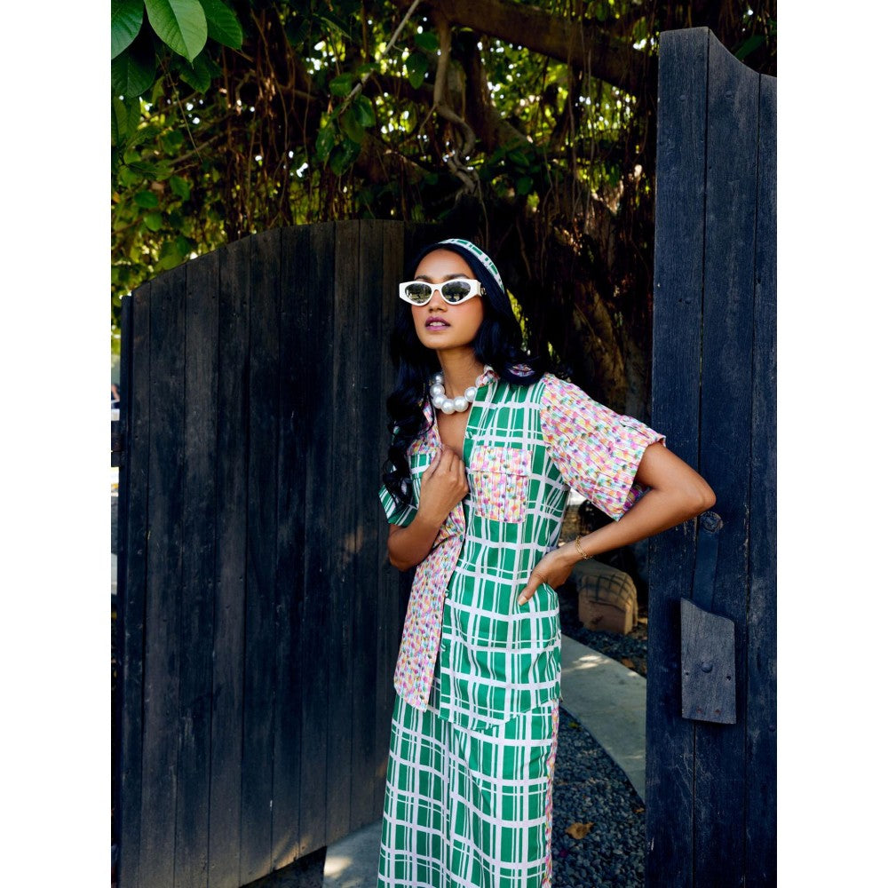 MEDHA BATRA Green Duel Print Shirt And Pant Co-Ord (Set of 2)