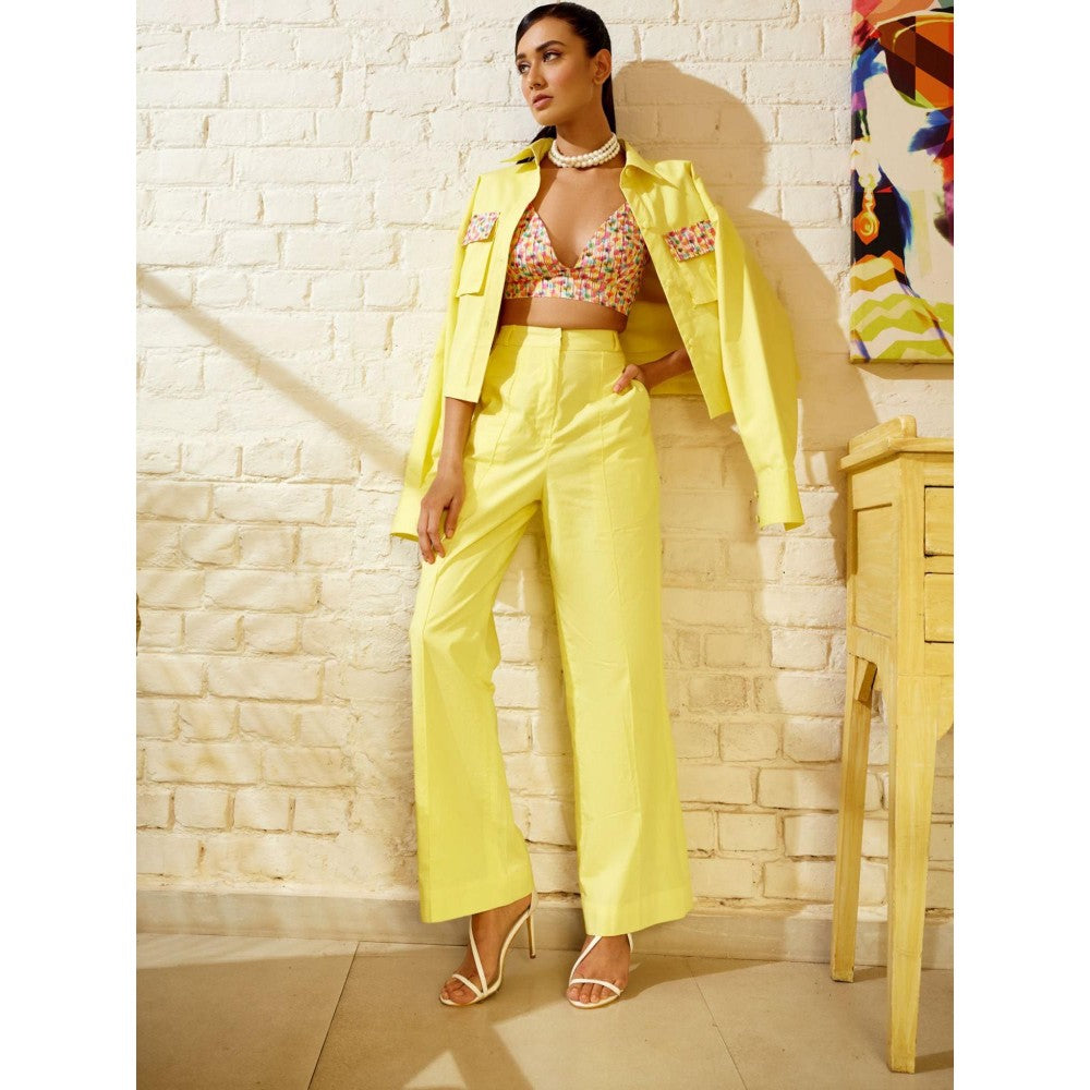 MEDHA BATRA Yellow Jacket-Bustier And Pants Co-Ord (Set of 3)