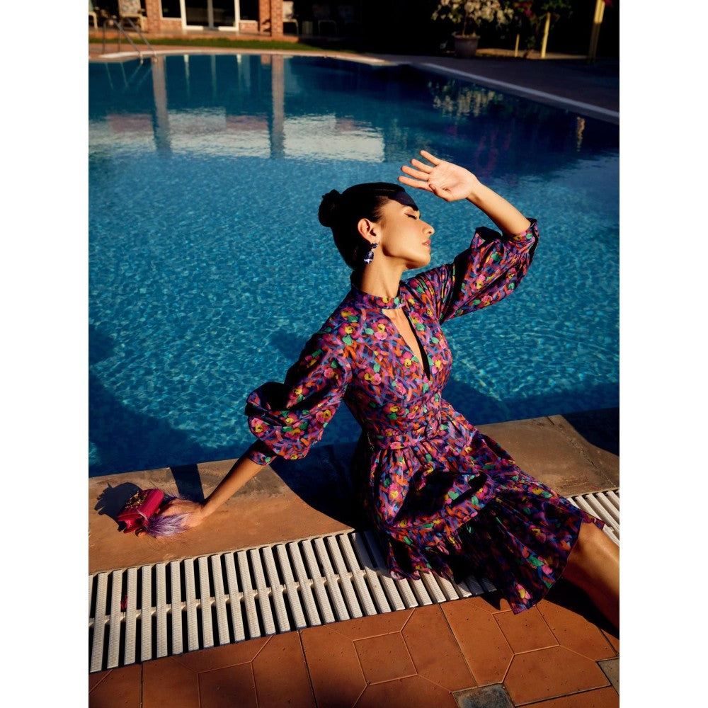 MEDHA BATRA Multi Floral Printed Gathered Short Dress (Set of 2)