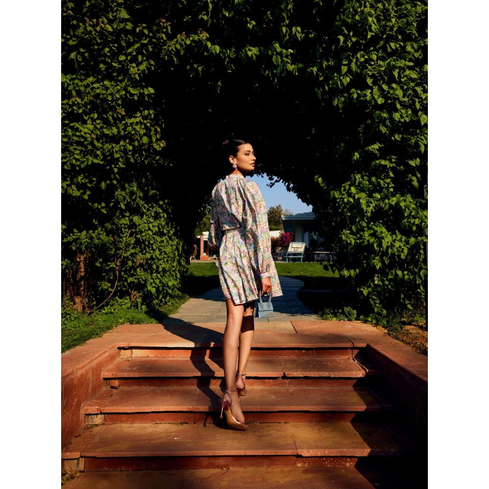 MEDHA BATRA Multi-Color Printed Full Sleeves Dress (Set of 2)