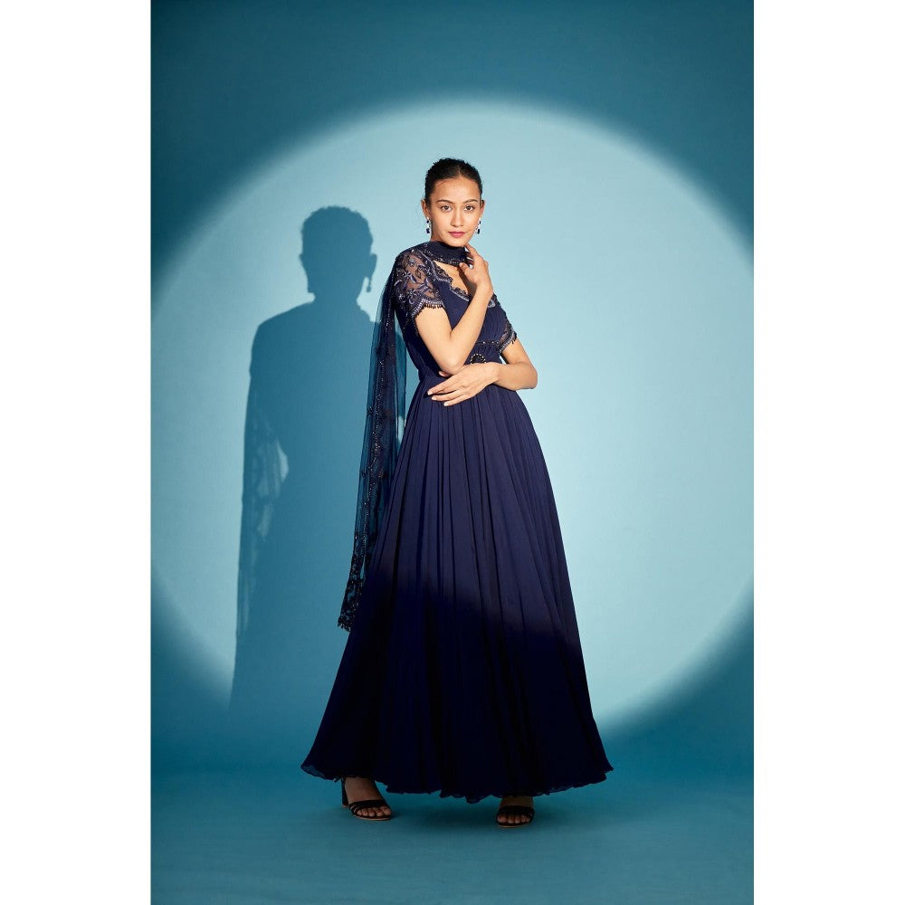 Medha Batra Navy Blue Anarkali Kurta (Set of 3)