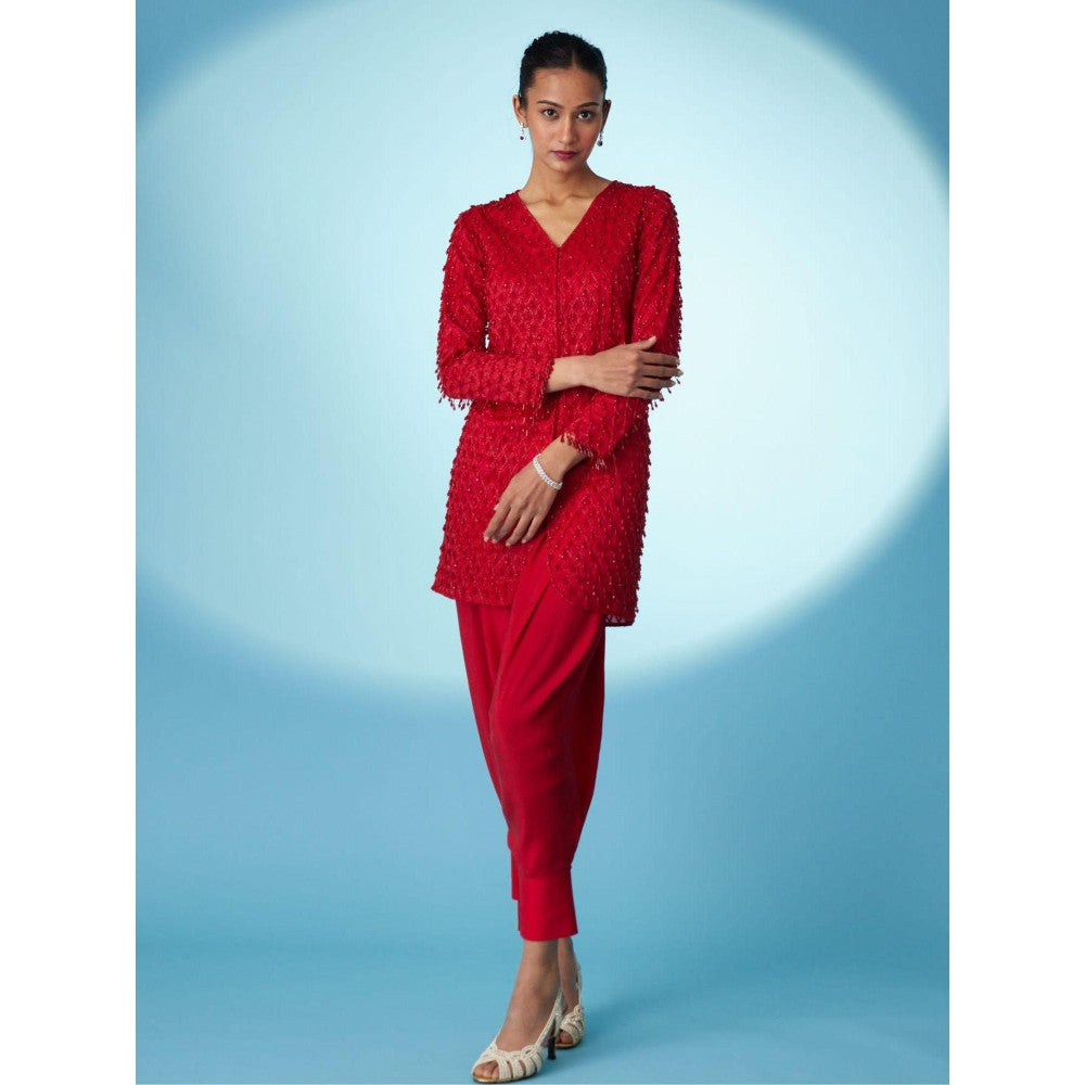 Medha Batra Heavy Embroidered Organza Shirt With Silk Dhoti Pants & Bustier Co-Ord (Set of 3)