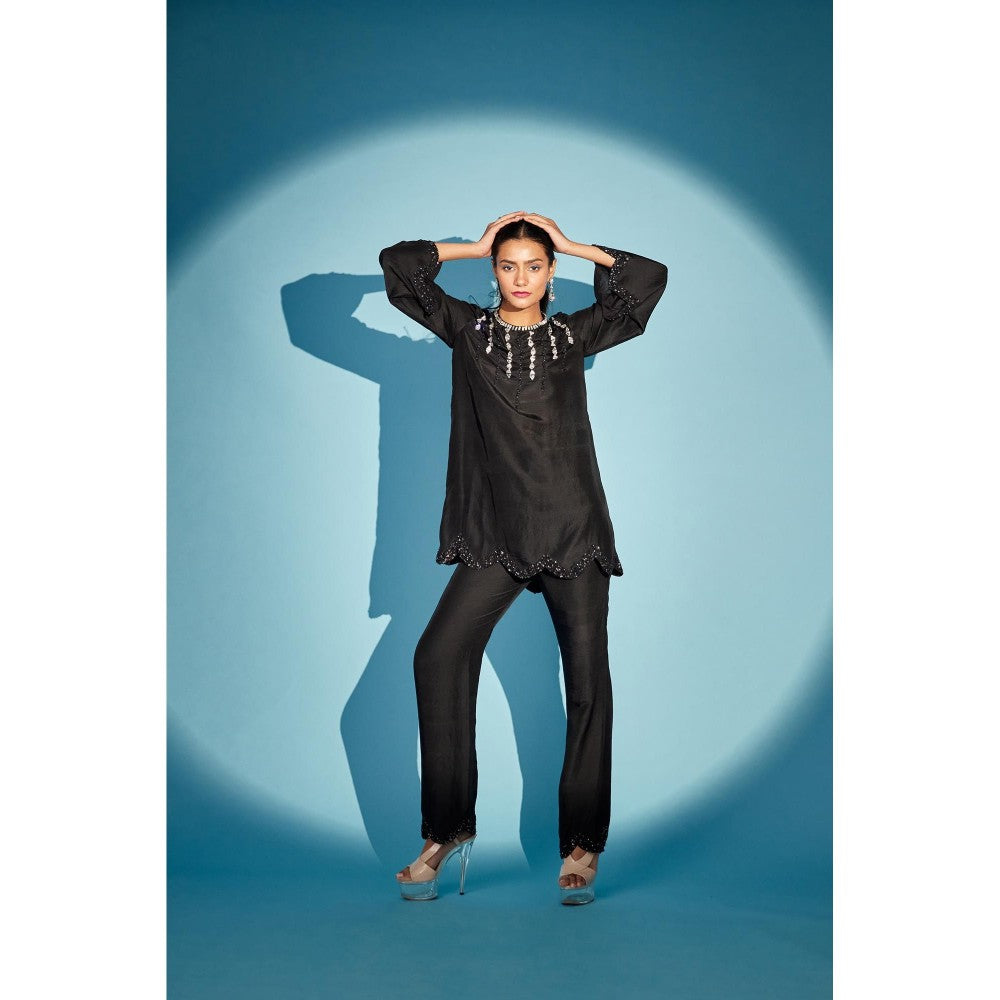 Medha Batra Black Embroidered Shirt With Pant Co-Ord (Set of 2)