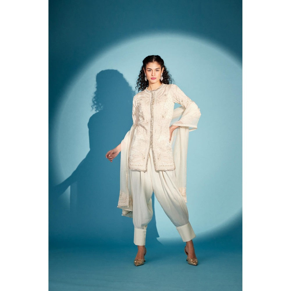 Medha Batra Embellished Off White Kurti With Dhoti Pant (Set of 3)