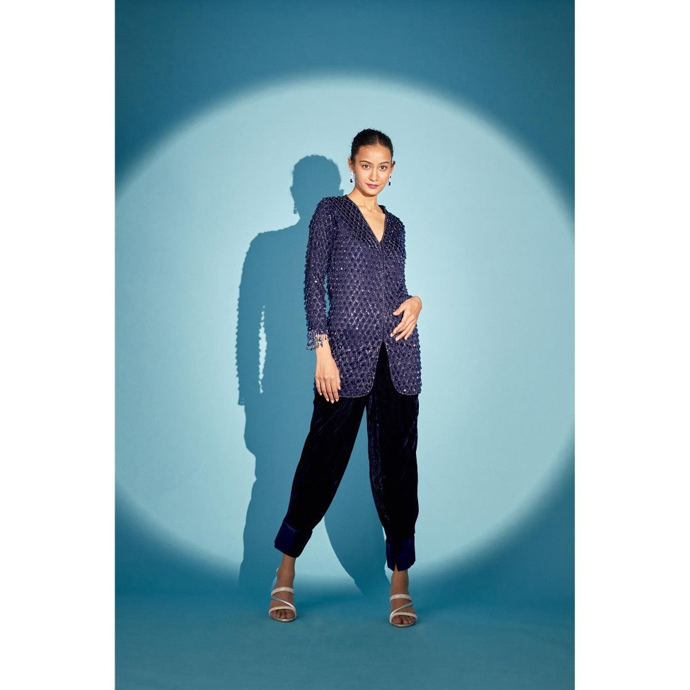 Medha Batra Heavy Embellished Organza Shirt Paired With Silk Dhoti Pants & Bustier (Set of 3)