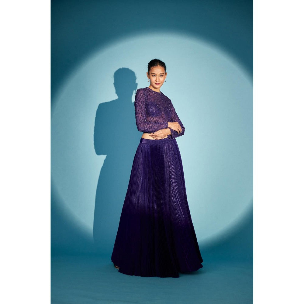 Medha Batra Phantom Violet Crop Top & Skirt (Set of 3)
