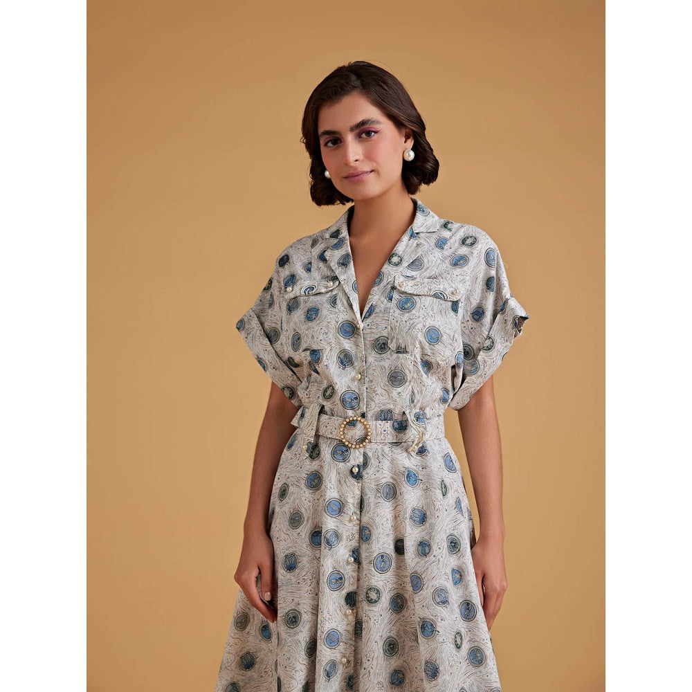Medha Batra Drop Sleeves Shirt Dress With Belt (Set of 2)