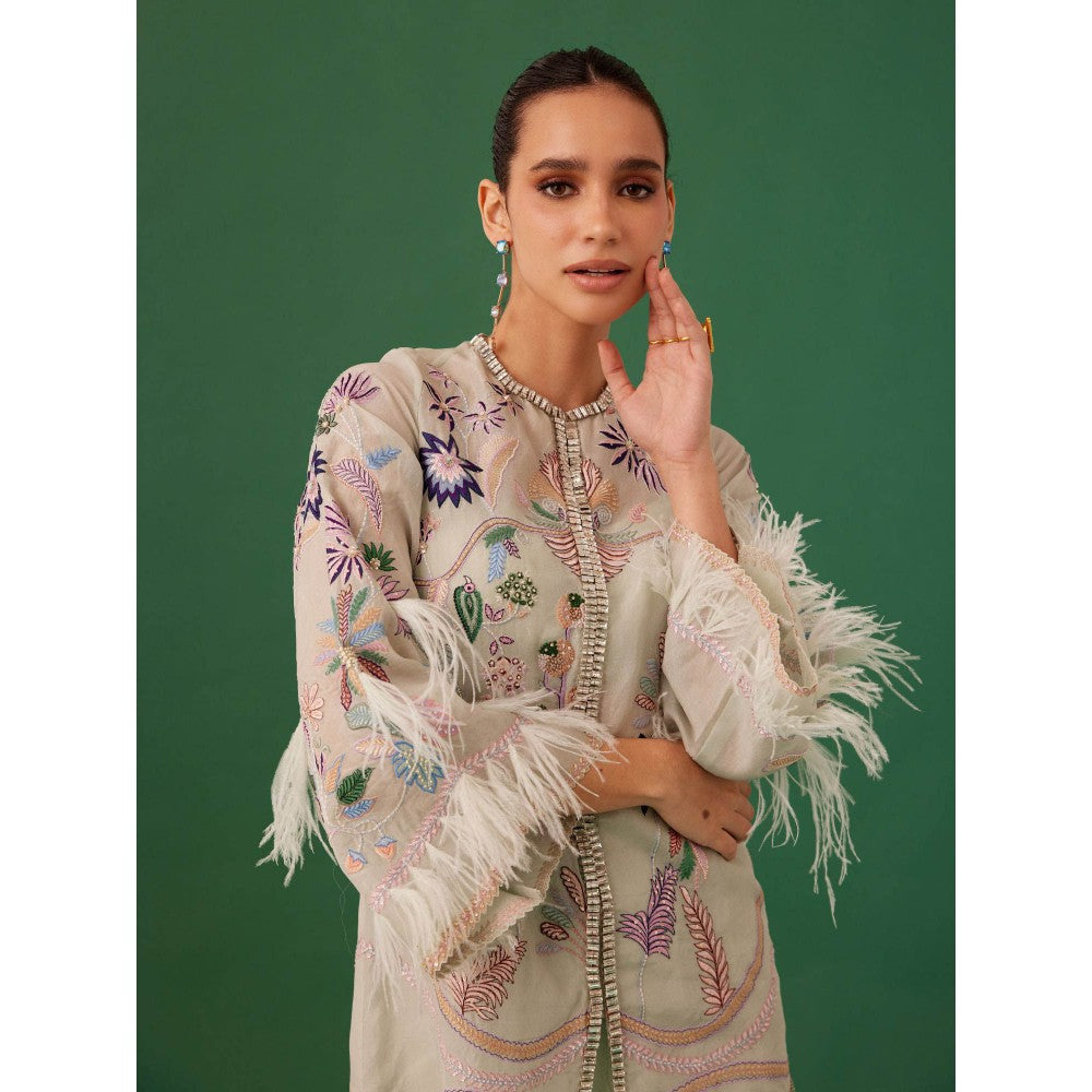 Medha Batra Green Embroidered Organza Co-Ord (Set of 3)