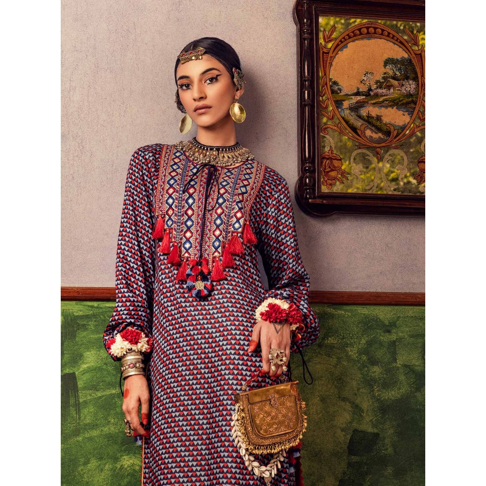 Nadima Saqib Blue Printed and Embroidered Dress