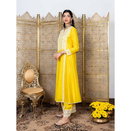 Nadima Saqib Yellow Embroidered Palazzo (Set of 3)