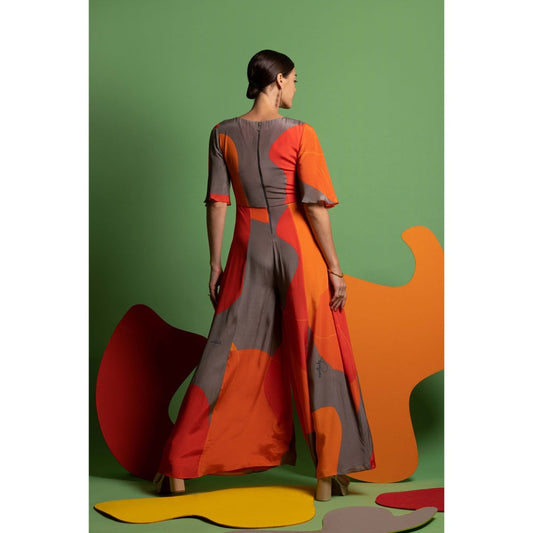 Nautanky Dressing Up Orange & Multi Jumpsuit
