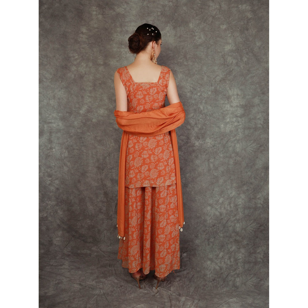 Neha Khullar Tangerine Printed Sharara - Orange (Set of 3)
