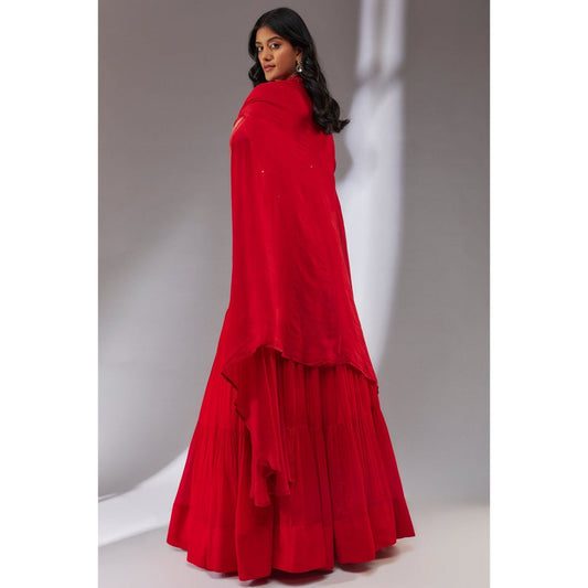 Neha Khullar Chiffon Red Embellished Lehenga (Set of 3)