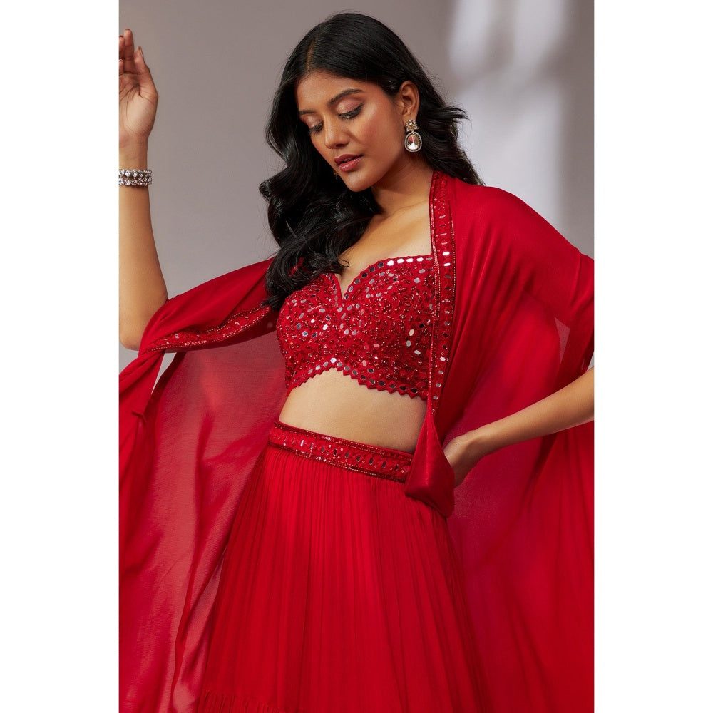 Neha Khullar Chiffon Red Embellished Lehenga (Set of 3)