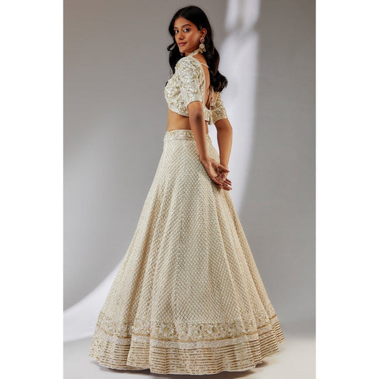 Neha Khullar Silk Ivory Embellished Lehenga (Set of 3)