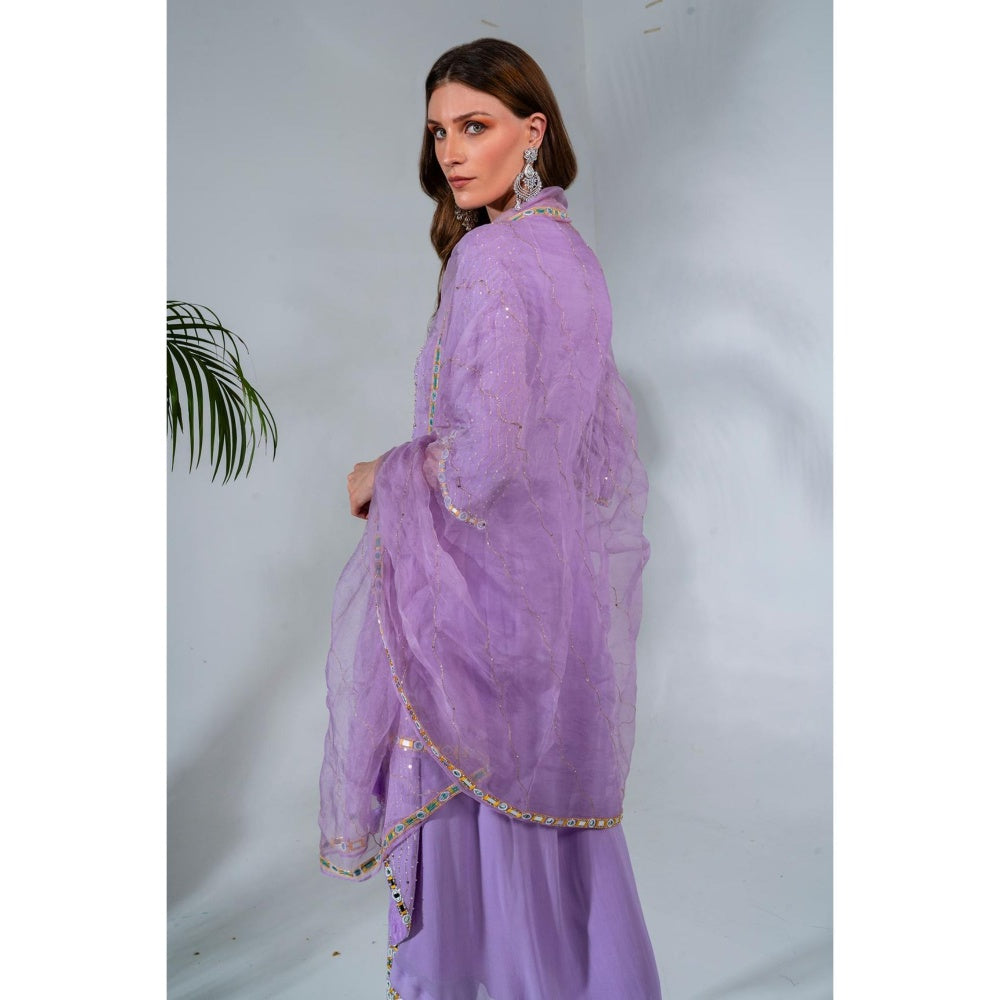 Neha Khullar Overlap Lilac Georgette Organza Kurta Pant with Dupatta (Set of 3)