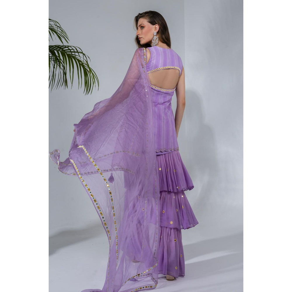 Neha Khullar Lilac Georgette Kurti Sharara with Organza Dupatta (Set of 3)