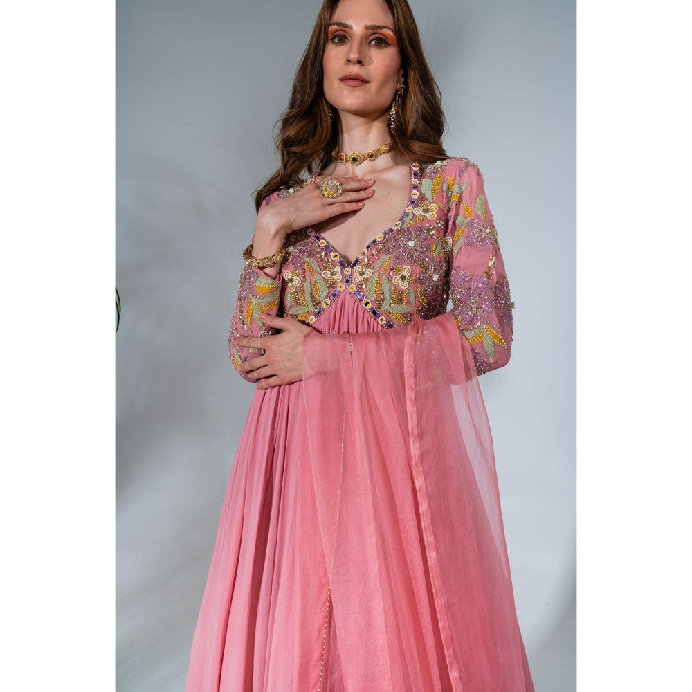 Neha Khullar Pink Georgette Anarkali with Organza Dupatta (Set of 2)