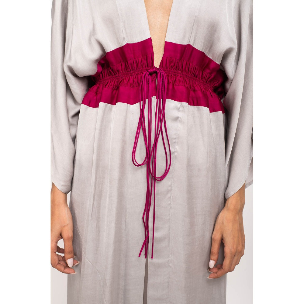 NEORA BY NEHAL CHOPRA Grey & Wine Asymmetrical Cape