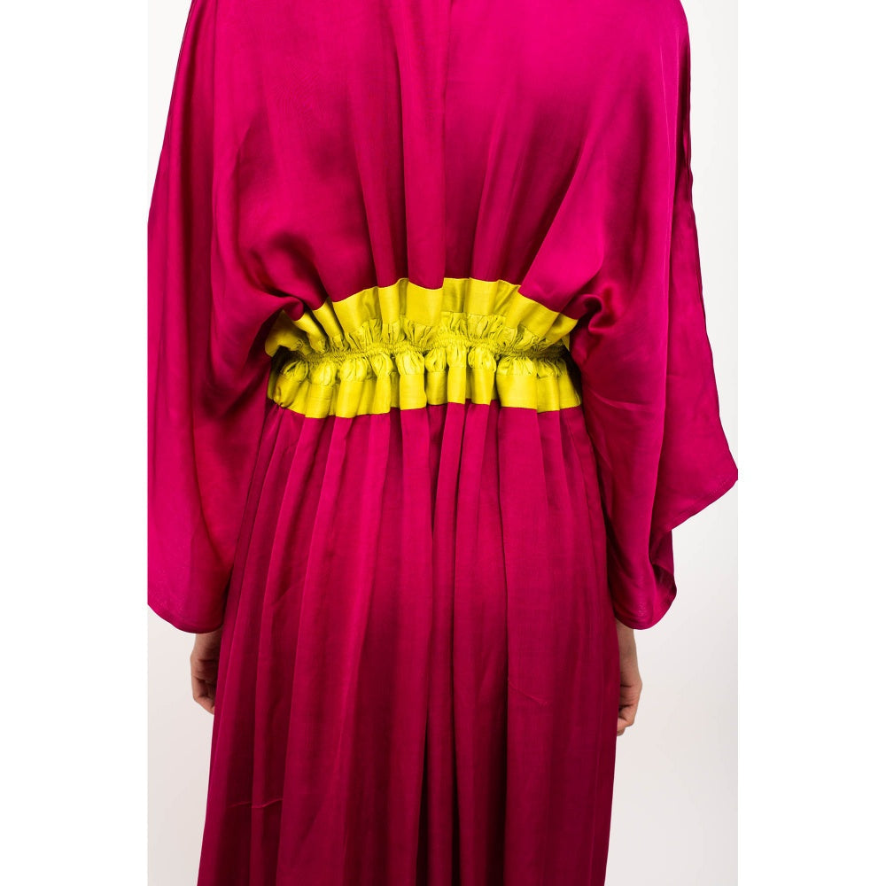 NEORA BY NEHAL CHOPRA Wine & Yellow Asymmetrical Cape