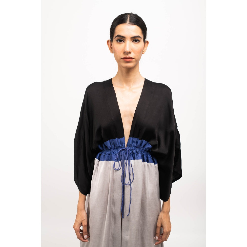 NEORA BY NEHAL CHOPRA Black & Navy Blue High Low Cape