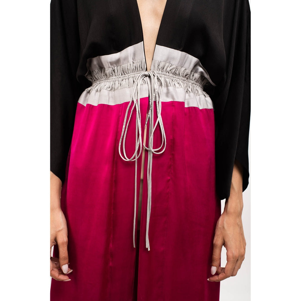 NEORA BY NEHAL CHOPRA Black & Wine High Low Cape