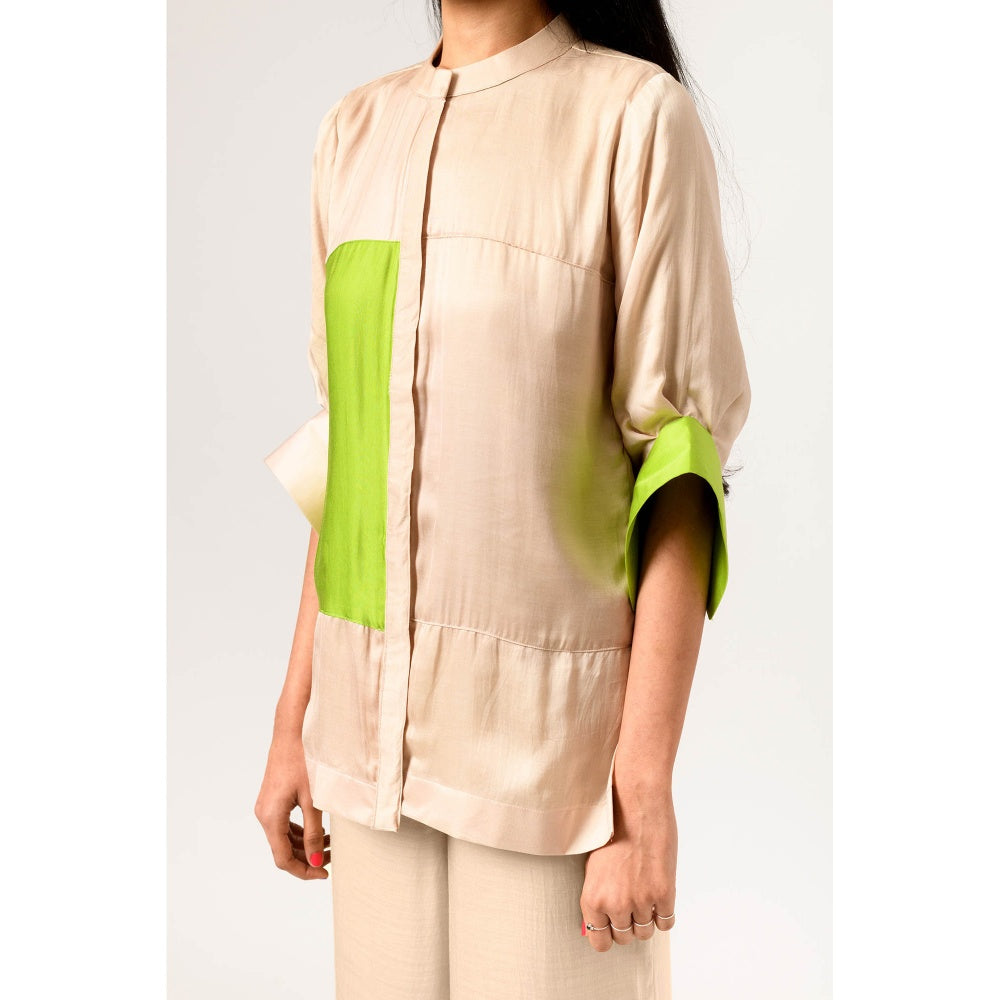 NEORA BY NEHAL CHOPRA Ecru Green Colorblocked Top